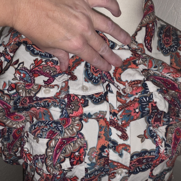 Liz Claiborne White Button-Down Paisley Shirt with Red & Blue Accents - Picture 3 of 7